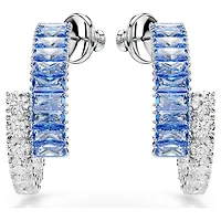Matrix hoop earrings, Mixed cuts, Blue, Rhodium plated by SWAROVSKI