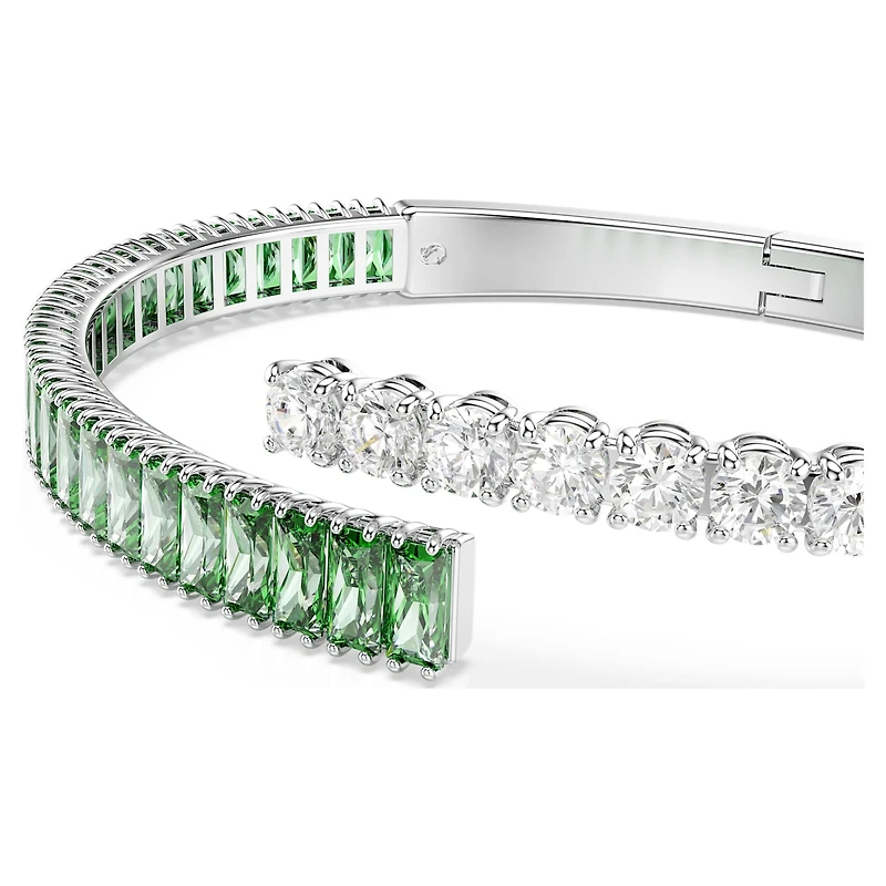 Matrix bangle, Mixed cuts, Green, Rhodium plated by SWAROVSKI