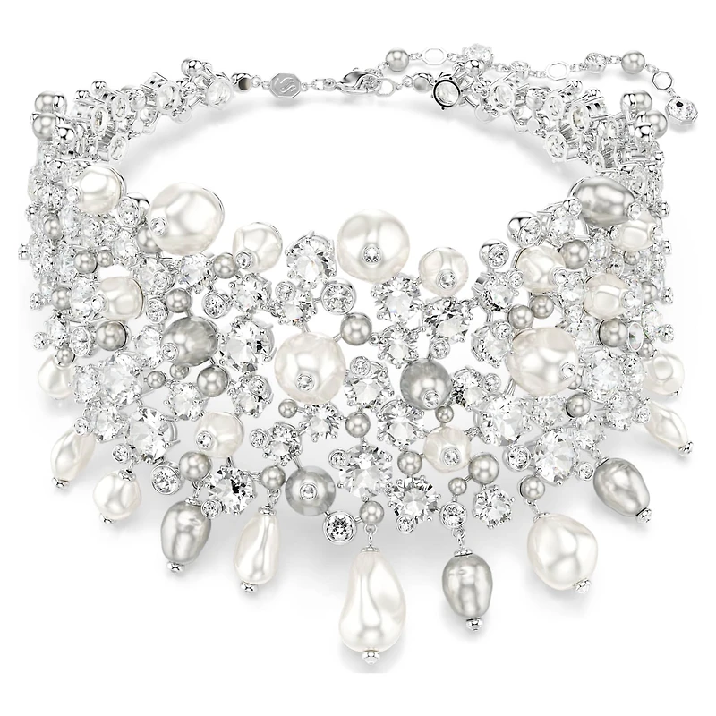 Constella choker, Crystal pearl, Round cut, White, Rhodium plated by SWAROVSKI