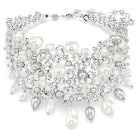 Constella choker, Crystal pearl, Round cut, White, Rhodium plated by SWAROVSKI