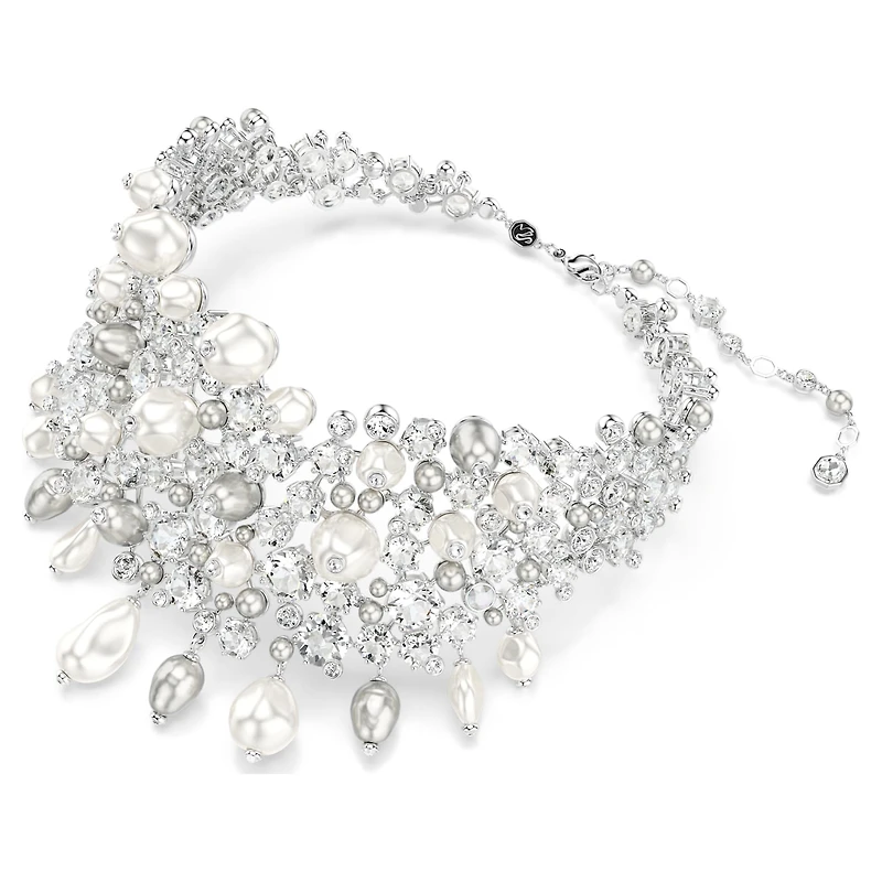 Constella choker, Crystal pearl, Round cut, White, Rhodium plated by SWAROVSKI