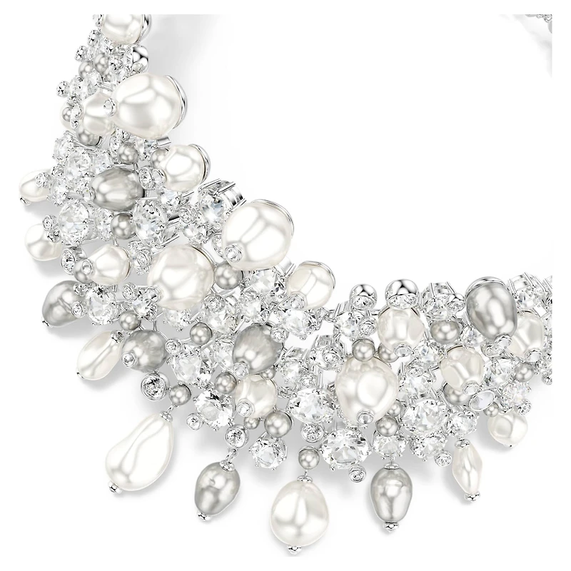 Constella choker, Crystal pearl, Round cut, White, Rhodium plated by SWAROVSKI
