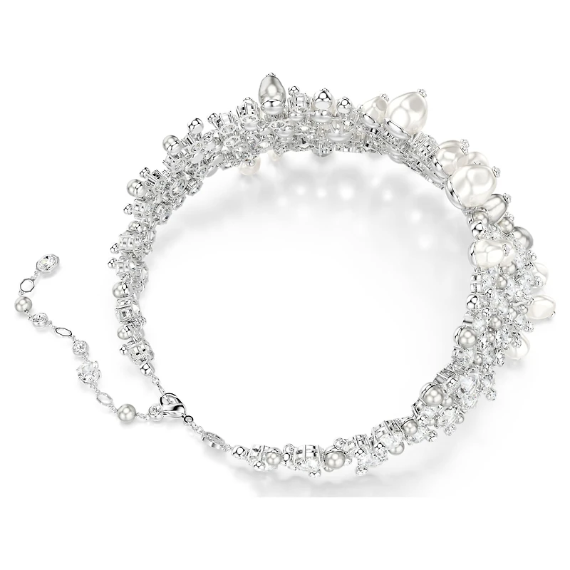 Constella choker, Crystal pearl, Round cut, White, Rhodium plated by SWAROVSKI
