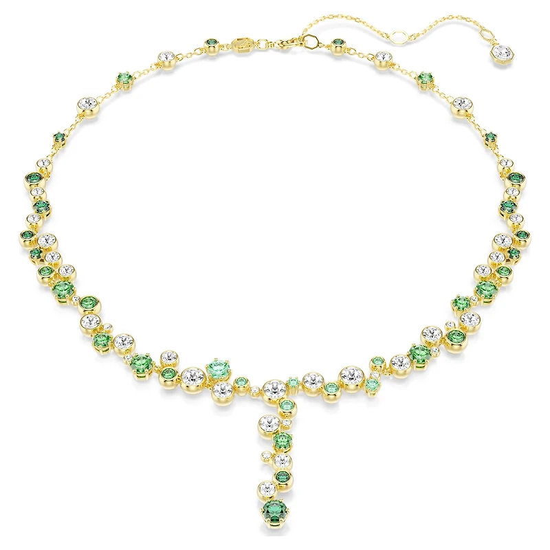 Constella Y necklace, Mixed cuts, Green, Gold-tone plated by SWAROVSKI
