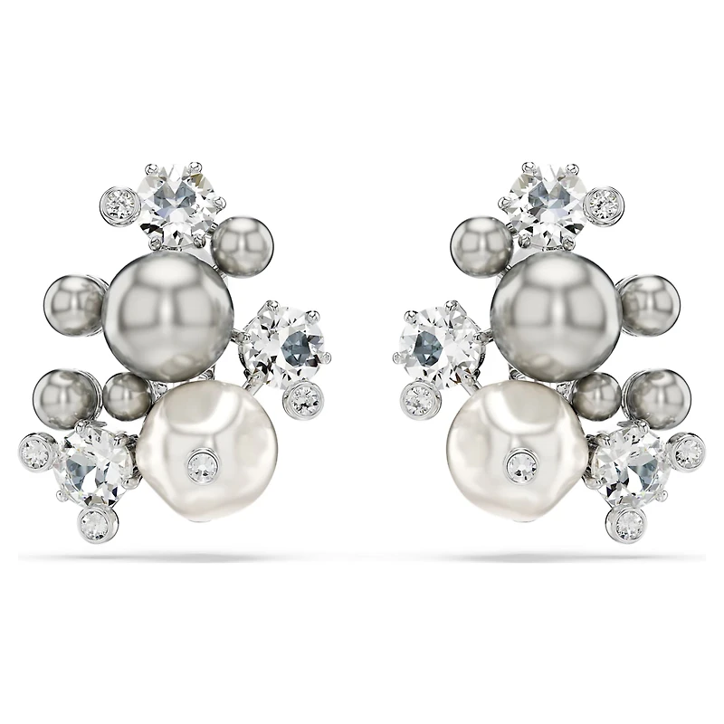 Constella earrings, Crystal pearl, Round cut, White, Rhodium plated by SWAROVSKI