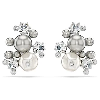 Constella earrings, Crystal pearl, Round cut, White, Rhodium plated by SWAROVSKI