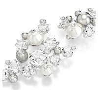 Constella earrings, Crystal pearl, Round cut, White, Rhodium plated by SWAROVSKI