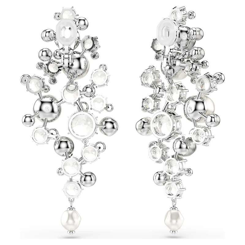 Constella earrings, Crystal pearl, Round cut, White, Rhodium plated by SWAROVSKI