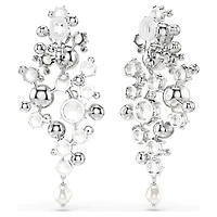 Constella earrings, Crystal pearl, Round cut, White, Rhodium plated by SWAROVSKI