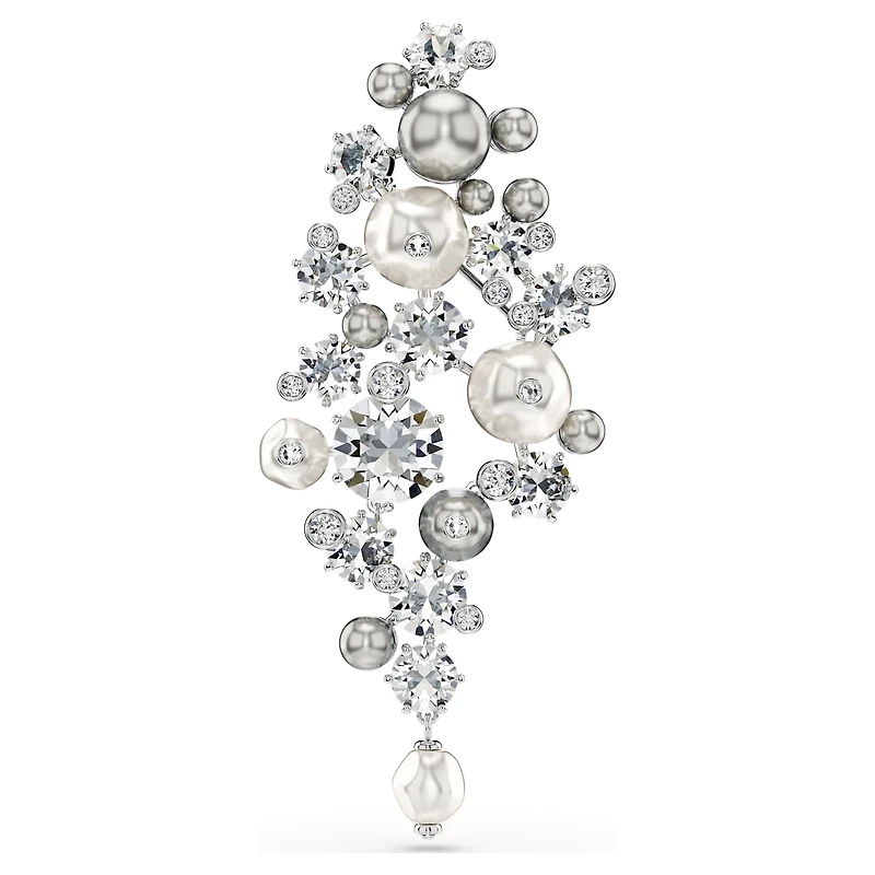 Constella brooch, Crystal pearl, Round cut, White, Rhodium plated by SWAROVSKI