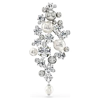 Constella brooch, Crystal pearl, Round cut, White, Rhodium plated by SWAROVSKI