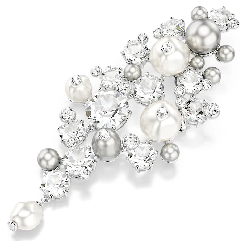 Constella brooch, Crystal pearl, Round cut, White, Rhodium plated by SWAROVSKI