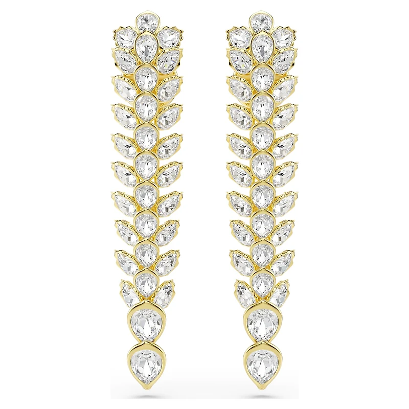 Idyllia drop earrings, Mixed cuts, Long, White, Gold-tone plated by SWAROVSKI