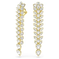Idyllia drop earrings, Mixed cuts, Long, White, Gold-tone plated by SWAROVSKI