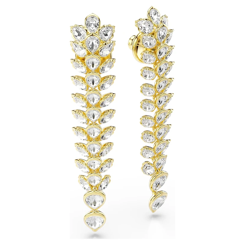 Idyllia drop earrings, Mixed cuts, Long, White, 18K gold finish