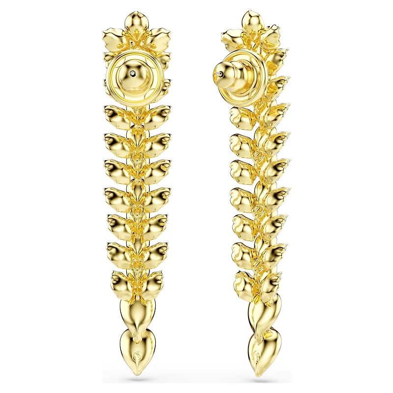 Idyllia drop earrings, Mixed cuts, Long, White, 18K gold finish