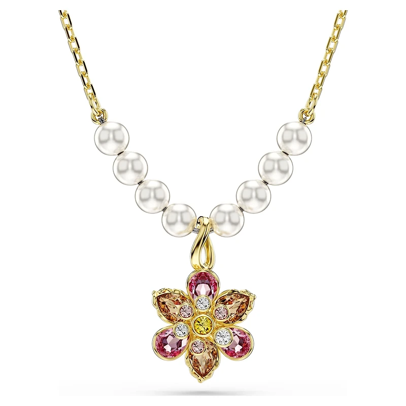 Idyllia pendant, Crystal pearl, Mixed cuts, Flower, Multicoloured, Gold-tone plated by SWAROVSKI