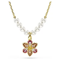 Idyllia pendant, Crystal pearl, Mixed cuts, Flower, Multicoloured, Gold-tone plated by SWAROVSKI