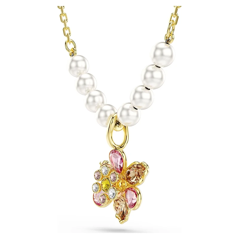 Idyllia pendant, Crystal pearl, Mixed cuts, Flower, Multicoloured, Gold-tone plated by SWAROVSKI