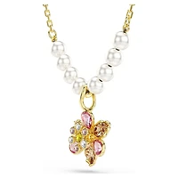 Idyllia pendant, Crystal pearl, Mixed cuts, Flower, Multicoloured, Gold-tone plated by SWAROVSKI