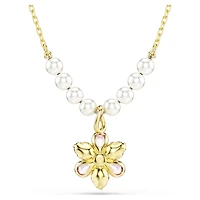 Idyllia pendant, Crystal pearl, Mixed cuts, Flower, Multicoloured, 18K gold finish