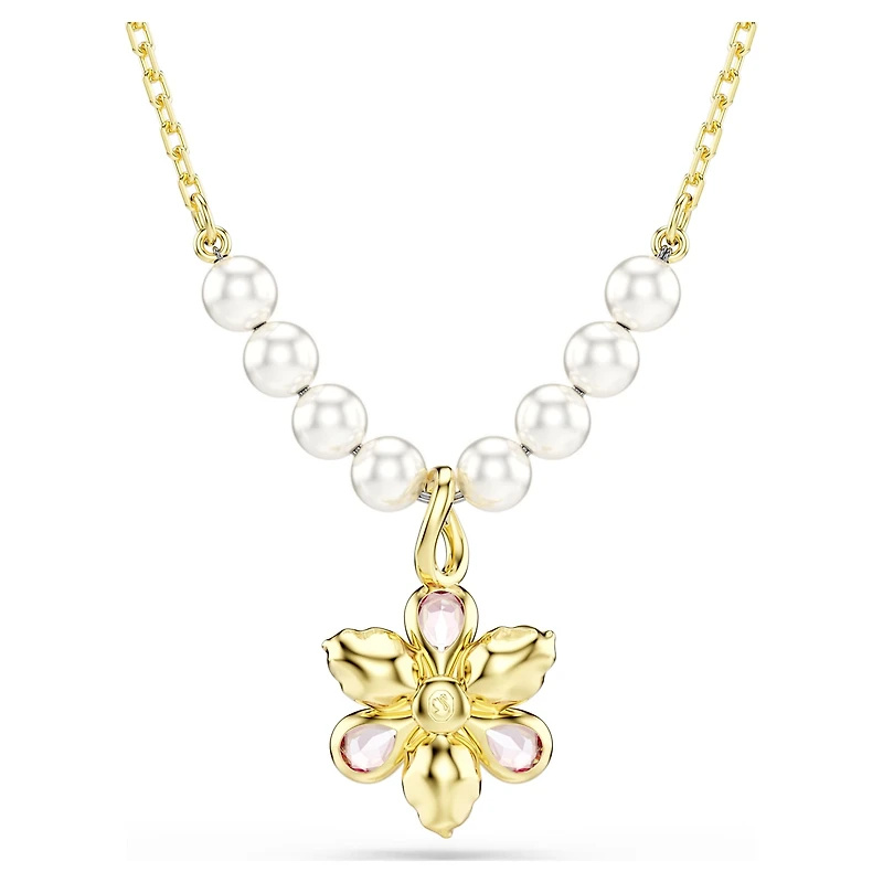 Idyllia pendant, Crystal pearl, Mixed cuts, Flower, Multicoloured, Gold-tone plated by SWAROVSKI