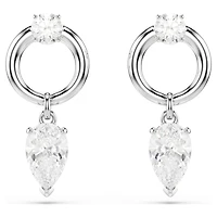 Mesmera drop earrings, Mixed cuts, White, Rhodium plated by SWAROVSKI