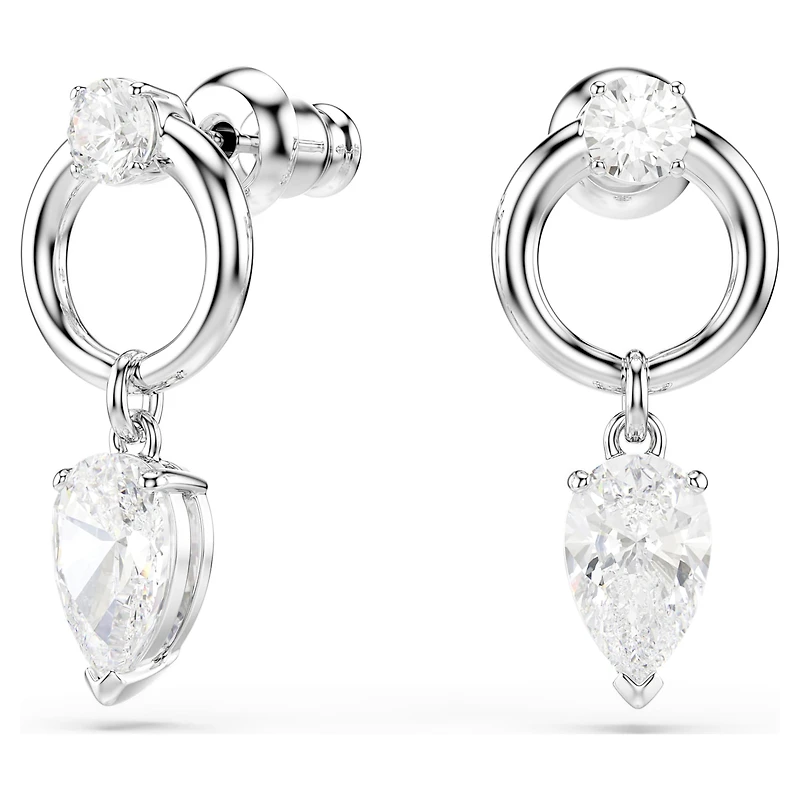 Mesmera drop earrings, Mixed cuts, White, Rhodium plated by SWAROVSKI