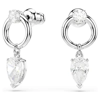 Mesmera drop earrings, Mixed cuts, White, Rhodium plated by SWAROVSKI