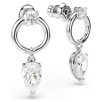 Mesmera drop earrings, Mixed cuts, White, Rhodium plated by SWAROVSKI