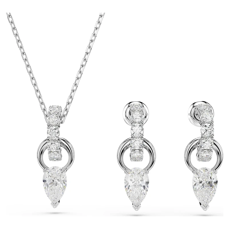 Mesmera set, Pear cut, Round cut, White, Rhodium plated by SWAROVSKI