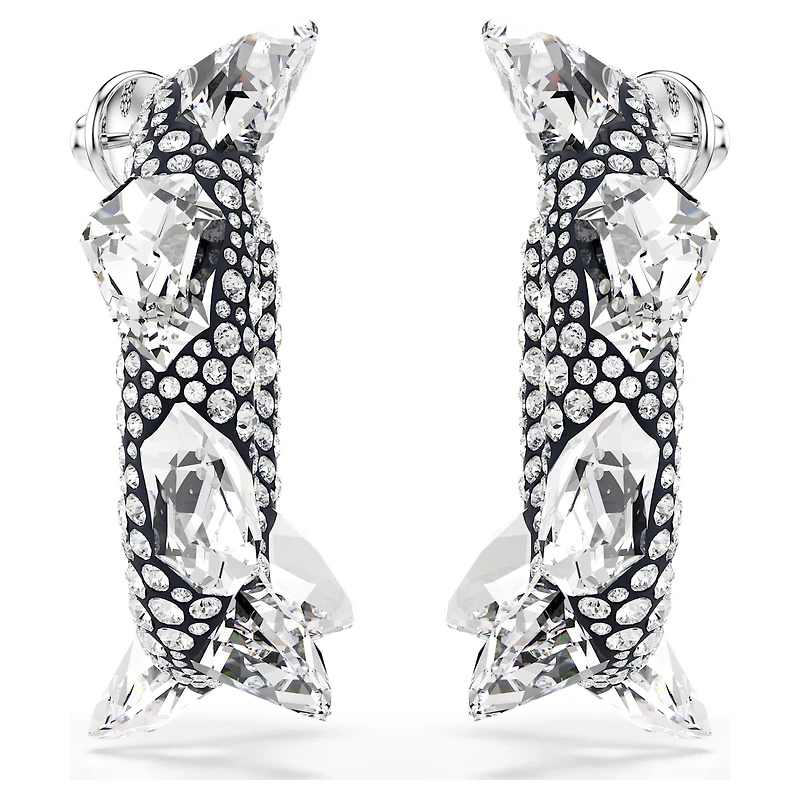Sublima hoop earrings, Spike, White, Rhodium plated by SWAROVSKI
