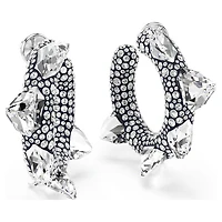 Sublima hoop earrings, Spike, White, Rhodium plated by SWAROVSKI