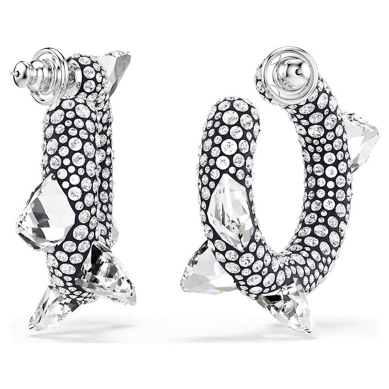 Sublima hoop earrings, Spike, White, Rhodium plated by SWAROVSKI
