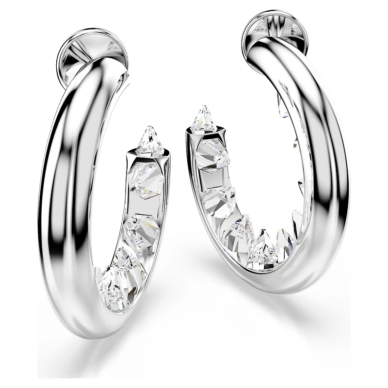 Sublima hoop earrings, White, Rhodium plated by SWAROVSKI