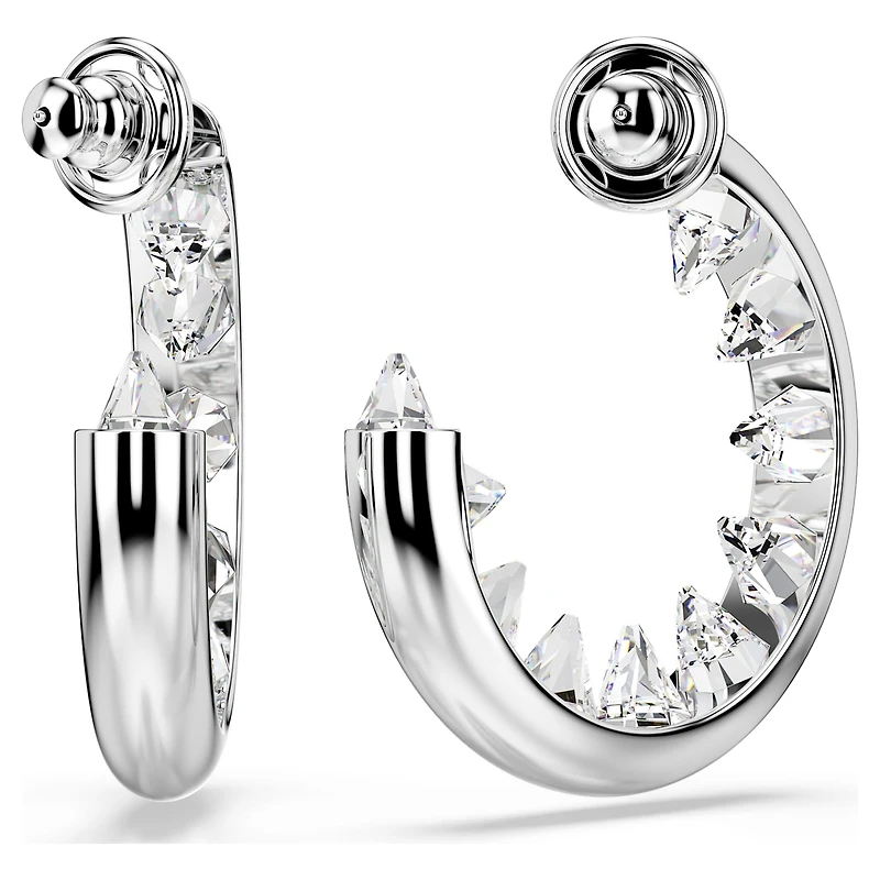 Sublima hoop earrings, White, Rhodium plated by SWAROVSKI