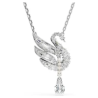 Swan pendant, Swan, White, Rhodium plated by SWAROVSKI