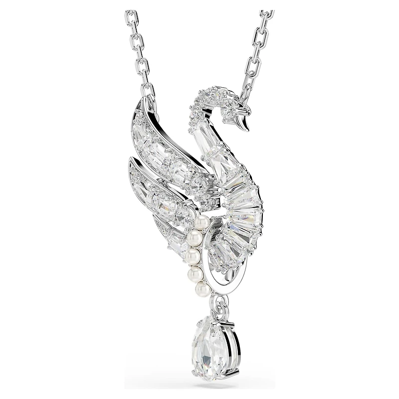 Swan pendant, Swan, White, Rhodium plated by SWAROVSKI