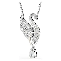 Swan pendant, Swan, White, Rhodium plated by SWAROVSKI