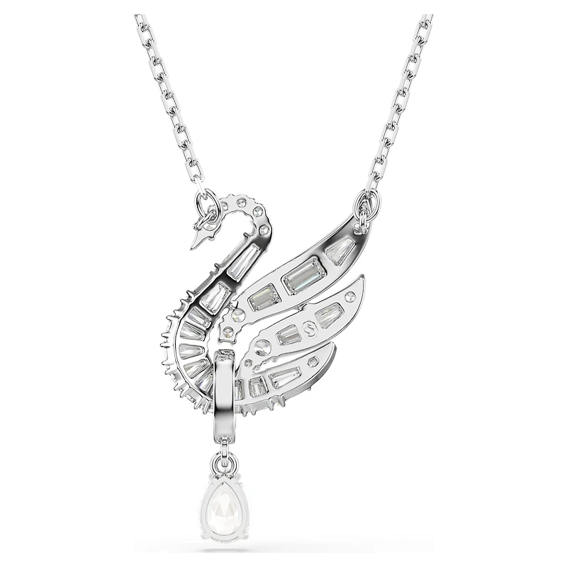 Swan pendant, Swan, White, Rhodium plated by SWAROVSKI