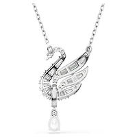 Swan pendant, Swan, White, Rhodium plated by SWAROVSKI
