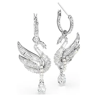Swan earrings, Swan, White, Rhodium plated by SWAROVSKI