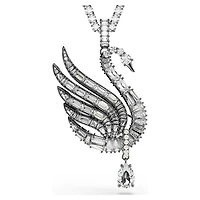 Swan pendant and brooch, Swan, White, Ruthenium plated by SWAROVSKI