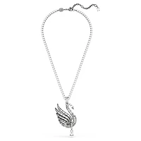 Swan pendant and brooch, Swan, White, Ruthenium plated by SWAROVSKI