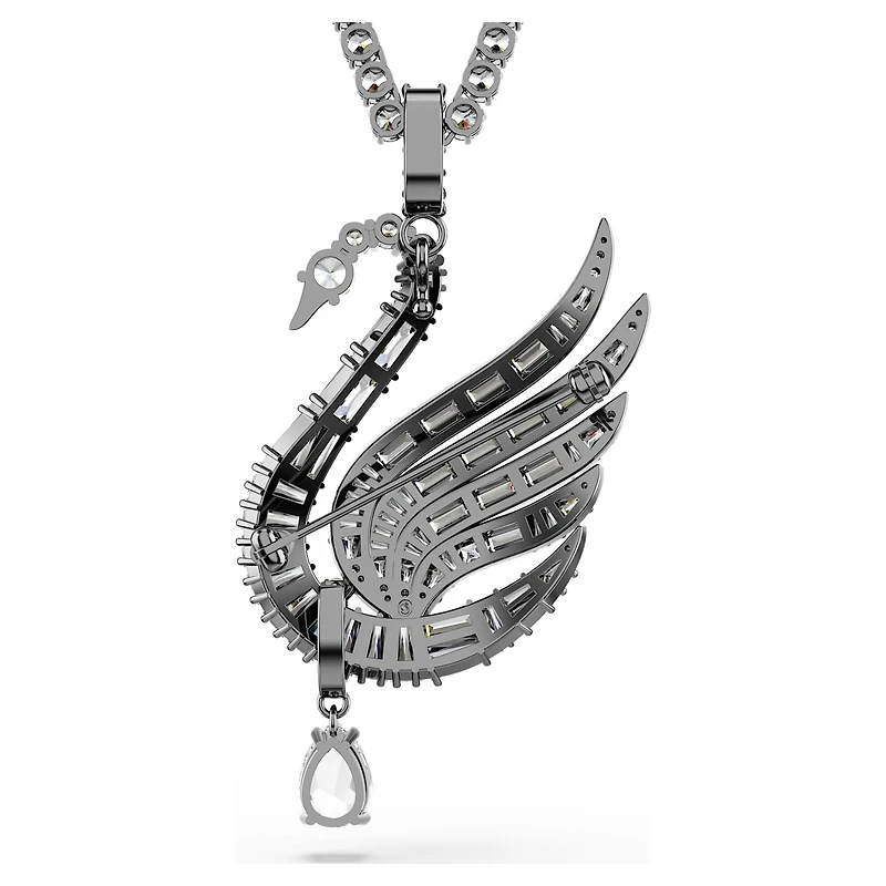 Swan pendant and brooch, Swan, White, Ruthenium plated by SWAROVSKI