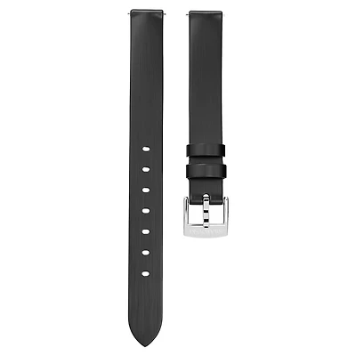Watch strap, 12 mm (0.47") width, Leather, Black, Stainless steel