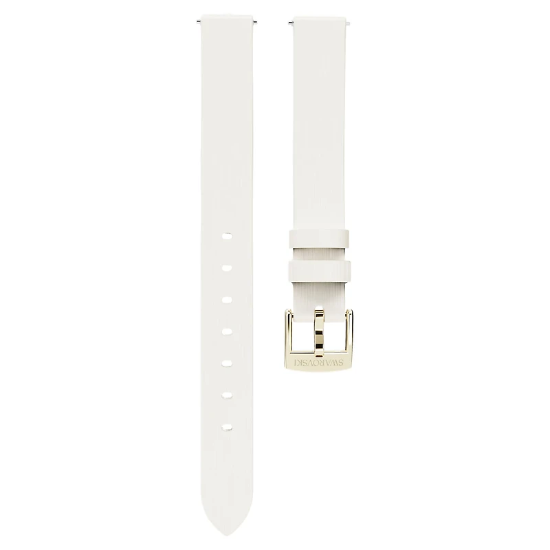 Watch strap, 12 mm (0.47") width, Leather, White, Champagne gold-tone finish by SWAROVSKI