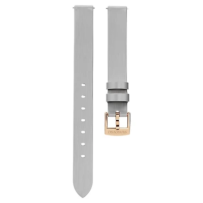 Watch strap, 12 mm (0.47") width, Leather, Silver tone, Rose gold-tone finish