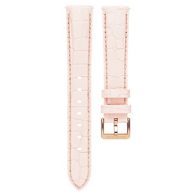Watch strap, 16 mm (0.63") width, Leather with stitching, Pink, Rose gold-tone finish