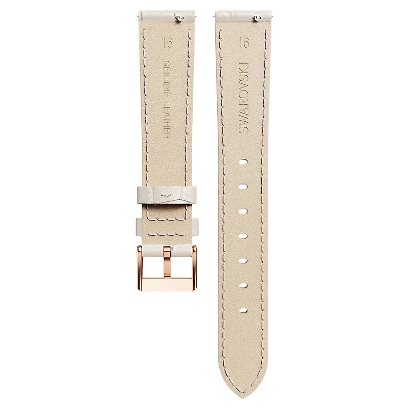 Watch strap, 16 mm (0.63") width, Leather with stitching, Gray, Rose gold-tone finish by SWAROVSKI